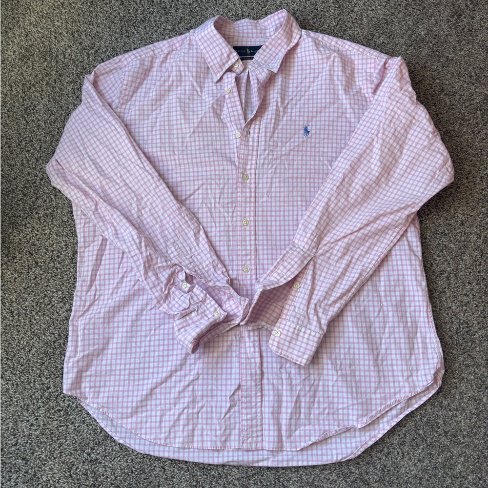 Ralph Lauren Pink Casual Button Down Shirt with Checkered Pattern